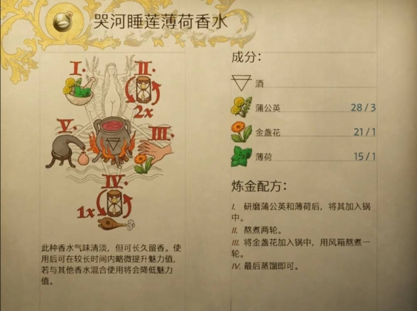 《天国：拯救2》哭河睡莲薄荷香水炼金配方一览